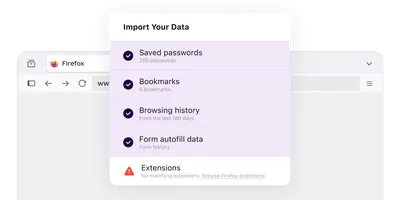 Firefox 选择要导入的书签、密码和历史记录